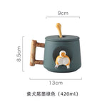 420ml Cartoon Ceramic Coffee Mug Cute 3D Shiba Inu Pattern With Lid Spoon Girls Favorite Gift Milk Tea Creative Breakfast Cups