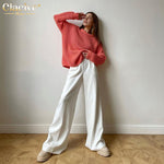 Clacive Blue Office Women'S Pants 2021 Fashion Loose Full Length Ladies Trousers Casual High Waist Wide Pants For Women