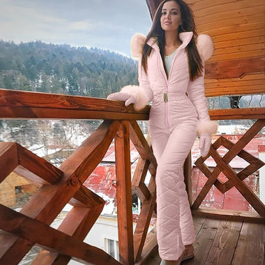 Fashion One Piece Ski Jumpsuit Casual Thick Winter Warm Women Snowboard Skisuit Outdoor Sports Skiing Pant Set Zipper Ski Suit F