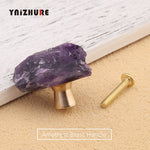 Luxury Natural Amethyst Powder Crystal Fluorite Gold Pure Copper Drawer Handle Hook Pull Cabinet Wardrobe for Furniture Knons