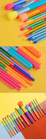 Vibrant Glam Brush Set: Unleash Your Makeup Artistry with our Exquisite 15-Piece Colorful Synthetic Hair Brush Collection