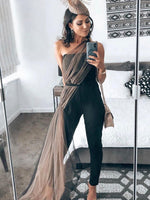 CIEMIILI sexy solid black mesh strapless woman bandage jumpsuit 2021 new fashion halter party skinny nightclub bodycon jumpsuit