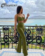2021 Summer New Fashion Celebrity Sexy Bandage Two-piece Set Tight Short Top & High Waist Flared Trousers Pants Set