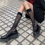 Sexy Japanese Style Stockings Lolita Bowknot Fishnet Knee Socks Anti-Snagging Women Hollow Lace Stocking Fish Net Pantyhose