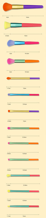 Vibrant Glam Brush Set: Unleash Your Makeup Artistry with our Exquisite 15-Piece Colorful Synthetic Hair Brush Collection