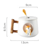 420ml Cartoon Ceramic Coffee Mug Cute 3D Shiba Inu Pattern With Lid Spoon Girls Favorite Gift Milk Tea Creative Breakfast Cups