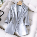Women Satin Silk Blazers 2023 Autumn Solid Color Notched Collar Single Button Blazer Ladies OL Elegant Slim Glossy Suit Coat