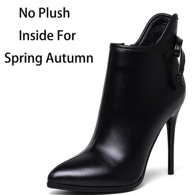Winter Short Plush Thick Warm Pointed Toe  Women Boots Butterfly-Knot High Top Thin Heel Zipper Real Leather Boots ZY170911