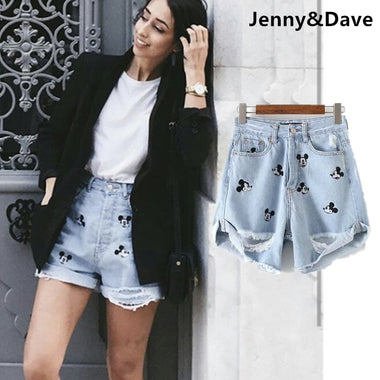 Jenny&Dave summer vintage shorts women high street ball and bow embroidery cartoon high waist denim mom shorts women
