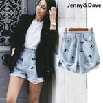 Jenny&Dave summer vintage shorts women high street ball and bow embroidery cartoon high waist denim mom shorts women
