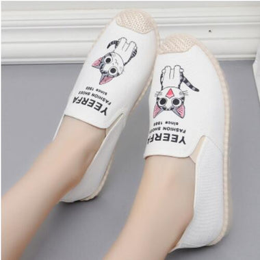 Spring Summer Autumn New Slip On Shallow Antiskid Flat Canvas Women Fisherman Shoes Comfortable Breathable Printing Flats 1003