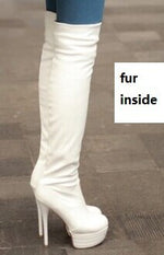 Spring Autumn Stovepipe Over-the-Knee Boots Women New Waterproof Thin High Heels Platform Long Boots Plus Size 40 41 42 43