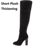 Winter New Fashion Thick High Heels Pointed Toe Sewing Plush Inside Genuine Leather Plus Size 43 44 Women Knee-High Long Boots