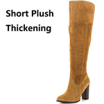 Winter New Fashion Thick High Heels Pointed Toe Sewing Plush Inside Genuine Leather Plus Size 43 44 Women Knee-High Long Boots
