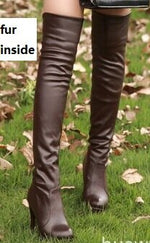 Spring Autumn Stovepipe Over-the-Knee Boots Women New Waterproof Thin High Heels Platform Long Boots Plus Size 40 41 42 43