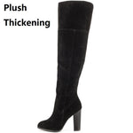 Winter New Fashion Thick High Heels Pointed Toe Sewing Plush Inside Genuine Leather Plus Size 43 44 Women Knee-High Long Boots