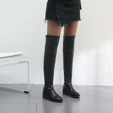Thigh High Boots Winter Women Over The Knee Boots Comfort Leather Ladies Long Loose Boots Woman Shoes Black Brown Boots MAZIAO