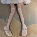 Sexy Japanese Style Stockings Lolita Bowknot Fishnet Knee Socks Anti-Snagging Women Hollow Lace Stocking Fish Net Pantyhose