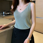 Plus Size Diamond-studded Camisole Women's Summer Loose Short Sleeveless Versatile V-neck Bottoming Shirt Tank Top Women