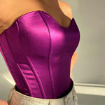 Tawnie Y2K Satin Off Shoulder Corset Cropped Top Women Sleeveless Backless Sexy Strapless Vest Skinny 2023 Summer Tank Tube Tops