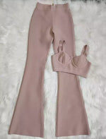 2021 Summer New Fashion Celebrity Sexy Bandage Two-piece Set Tight Short Top & High Waist Flared Trousers Pants Set