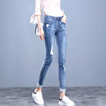 Streetwear Skinny Ripped Hole Jeans For Women 2022 High Waist Vintage Blue Pencil Denim Pants Korean Capris Slim Cowboy Trousers