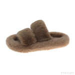 Winter Women House Furry Slippers Fashion Faux Fur Warm Shoes Slip On Flats Female Home Slides Black Plush Indoor Ytmtloy