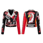 Spring and Autumn Punk High Waist Faux Leather Jacket  Women Graffiti Studded Rivet Fashion Streetwear Short Motorcycle Coat