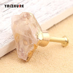 Luxury Natural Amethyst Powder Crystal Fluorite Gold Pure Copper Drawer Handle Hook Pull Cabinet Wardrobe for Furniture Knons