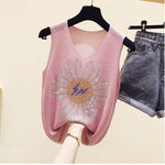 Plus Size Diamond-studded Camisole Women's Summer Loose Short Sleeveless Versatile V-neck Bottoming Shirt Tank Top Women
