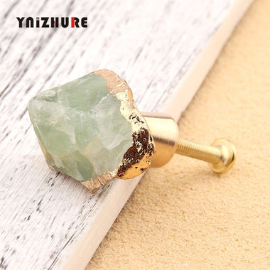 Luxury Natural Amethyst Powder Crystal Fluorite Gold Pure Copper Drawer Handle Hook Pull Cabinet Wardrobe for Furniture Knons