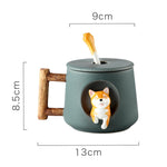 420ml Cartoon Ceramic Coffee Mug Cute 3D Shiba Inu Pattern With Lid Spoon Girls Favorite Gift Milk Tea Creative Breakfast Cups