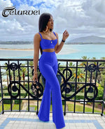 2021 Summer New Fashion Celebrity Sexy Bandage Two-piece Set Tight Short Top & High Waist Flared Trousers Pants Set
