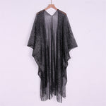 Sexy Fringe Tassel Mesh Sheer Shiny Knitted Tunic Beach Cover Up Cover-ups Beach Dress Beach Wear Beachwear Female Women V3321