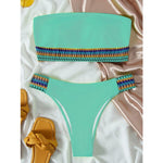 Sexy Bandeau Neon Bikini Swimwear Women 2021 Swimsuit Push Up Stitching Bathing Suit Brazilian Bikini Set Female Beach Wear