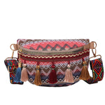 Women Folk Style Waist Bags with Adjustable Strap Variegated Color Fanny Pack with Fringe Decor
