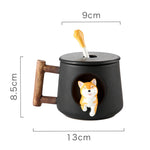 420ml Cartoon Ceramic Coffee Mug Cute 3D Shiba Inu Pattern With Lid Spoon Girls Favorite Gift Milk Tea Creative Breakfast Cups