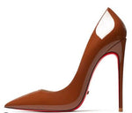 HLTINO Dark Brown Bright Autumn Pumps Women Red Bottom Heels Fashion High Heeled Stilettos Evening Shoe for Party Wedding Casual
