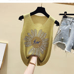 Plus Size Diamond-studded Camisole Women's Summer Loose Short Sleeveless Versatile V-neck Bottoming Shirt Tank Top Women