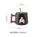 420ml Cartoon Ceramic Coffee Mug Cute 3D Shiba Inu Pattern With Lid Spoon Girls Favorite Gift Milk Tea Creative Breakfast Cups