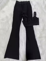 2021 Summer New Fashion Celebrity Sexy Bandage Two-piece Set Tight Short Top & High Waist Flared Trousers Pants Set