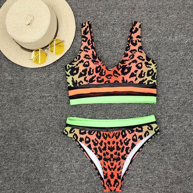 Lime Squeeze Wild Safari Sunset High-Cut Bikini Set