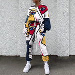 Spring New Streetwear Trend Long-Sleeve Two-Piece Set Women's Autumn Round Neck Loose Casual Sport Colorful Printed Sweater Suit