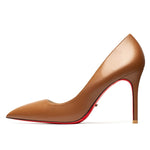 HLTINO Dark Brown Bright Autumn Pumps Women Red Bottom Heels Fashion High Heeled Stilettos Evening Shoe for Party Wedding Casual