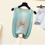 Plus Size Diamond-studded Camisole Women's Summer Loose Short Sleeveless Versatile V-neck Bottoming Shirt Tank Top Women