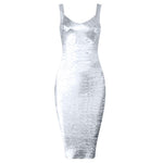 High Quality New Slip Gold Print Rayon Bandage Dress Foiling Sexy Celebrity Bodycon Cocktail Party Dress