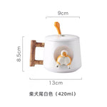 420ml Cartoon Ceramic Coffee Mug Cute 3D Shiba Inu Pattern With Lid Spoon Girls Favorite Gift Milk Tea Creative Breakfast Cups