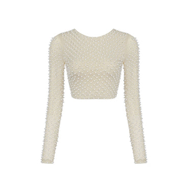 Sexy Beading Fashion Top 2021 New Women Long Sleeve Clothes Club Party Sexy Mesh Vintage Elegant Tops