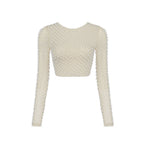 Sexy Beading Fashion Top 2021 New Women Long Sleeve Clothes Club Party Sexy Mesh Vintage Elegant Tops