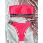 Sexy Bandeau Neon Bikini Swimwear Women 2021 Swimsuit Push Up Stitching Bathing Suit Brazilian Bikini Set Female Beach Wear